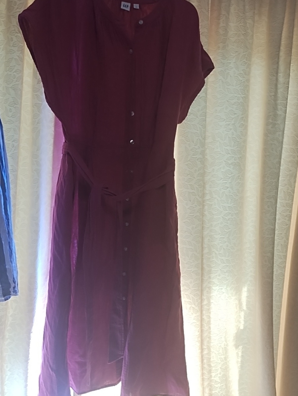 GAP Button-Front Belted Midi Dress in Plum